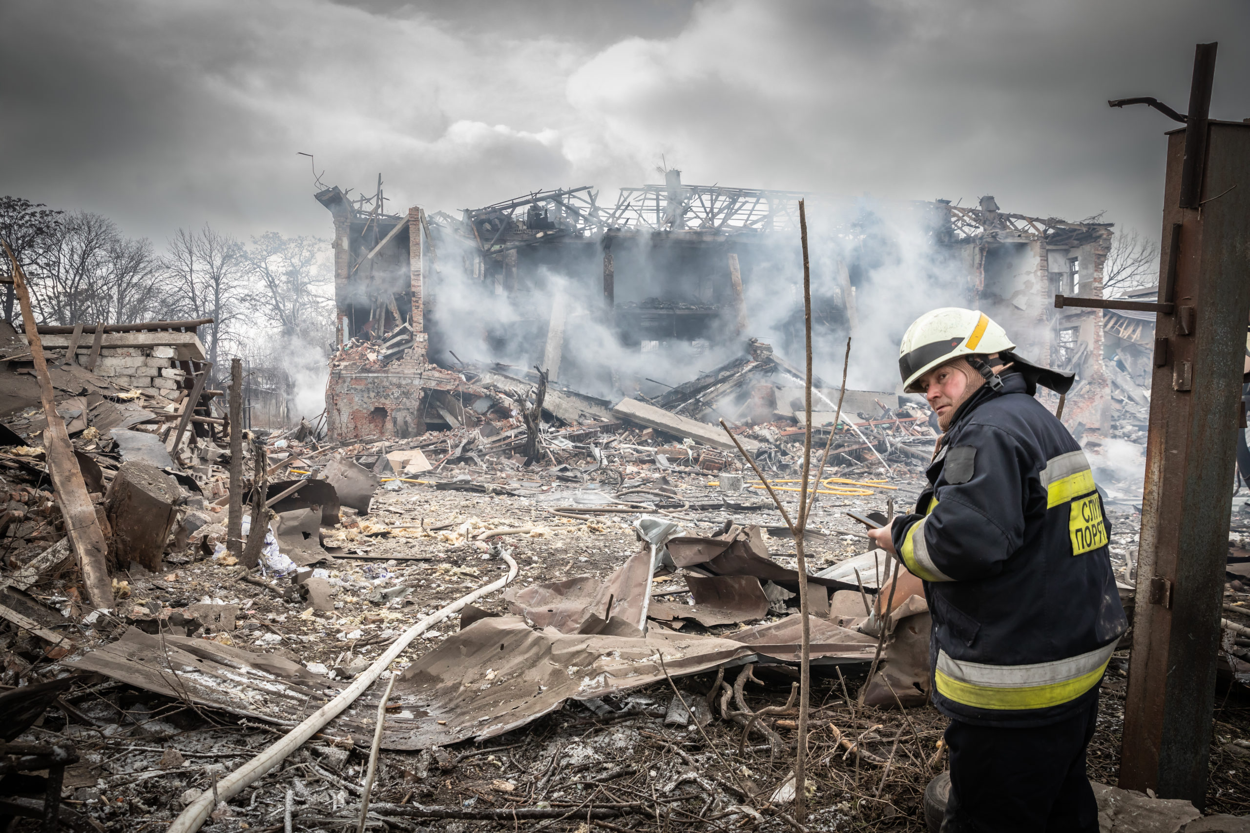 Dnipro, Ukraine Mar 11, 2022: neighborhood, factory, rocket, houses ...